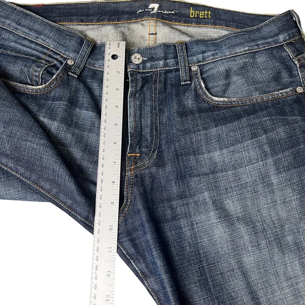 7 For All Mankind Brett Bootcut Jeans Mens 34 Blue A-Pocket Made in USA Denim - Picture 5 of 11
